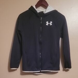 Under Armour Kids Black Hooded Zip Jacket with White Logo